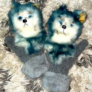 Kids husky dog mittens